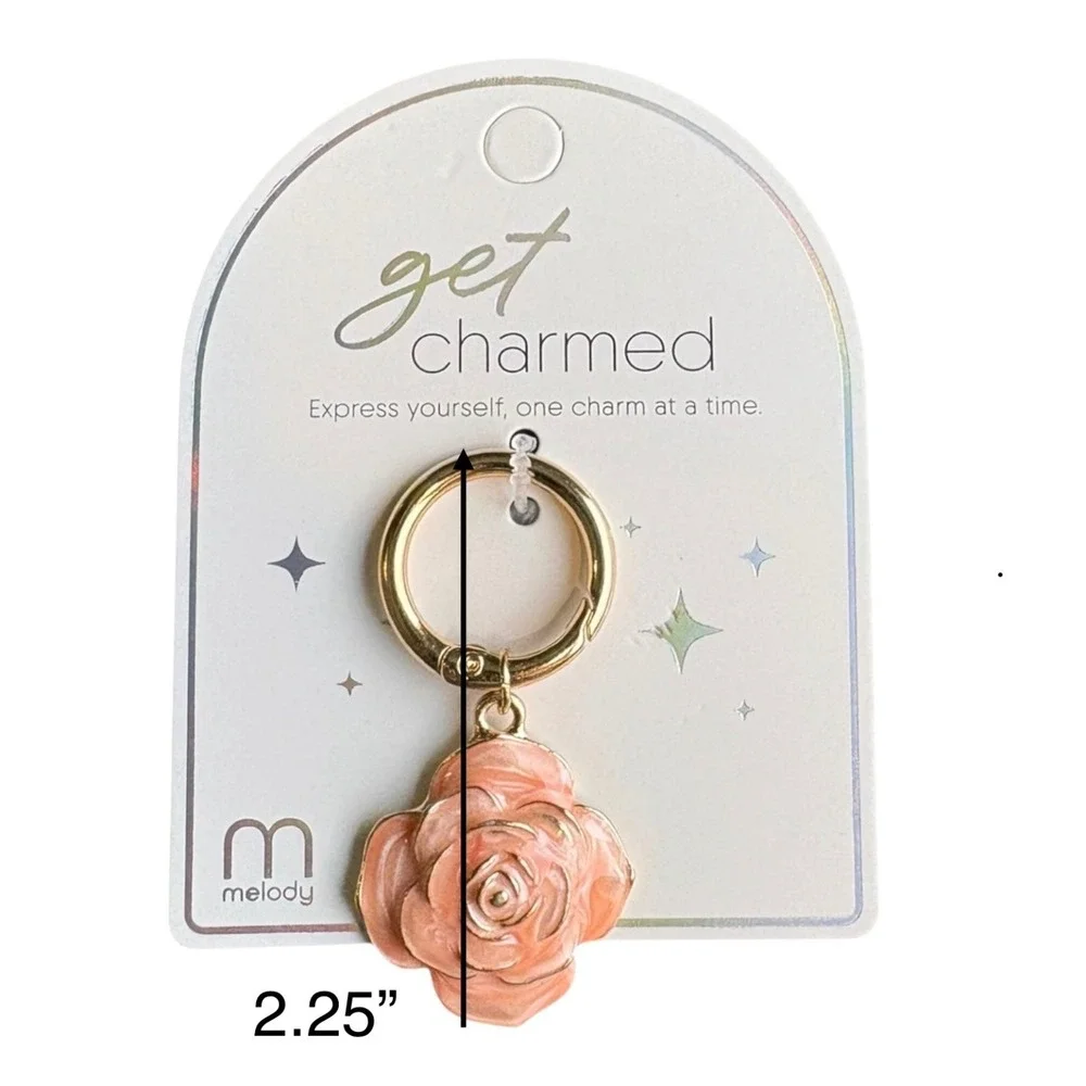 Melody Women's Peach Rose Flower Key Chain Bag Charm 2.25